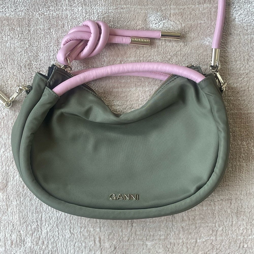 Green calf leather Hobo Knot bag by GANNI